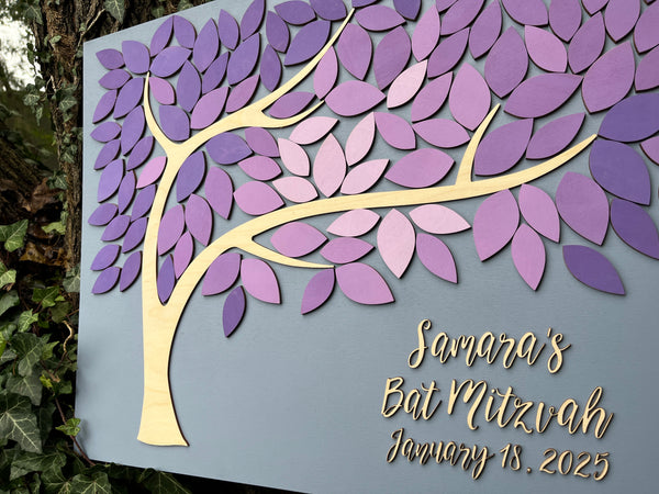Bar Mitzvah/ Bat/ B'nai Mitzvah guest book alternative, Sweet 16 or Quince/ Quinceanera guestbook alternative with tree and leaves to sign