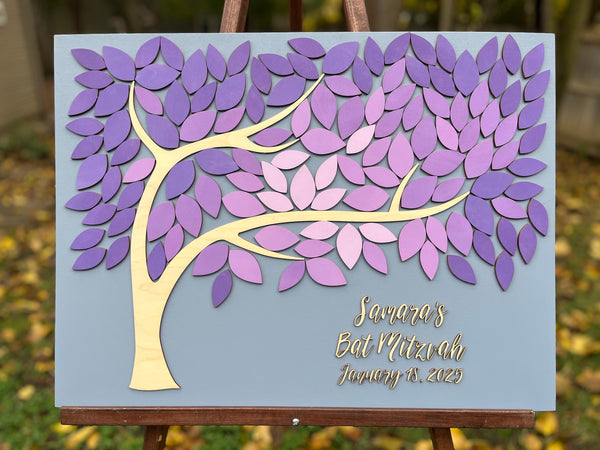 Bat/Bar/B'nai Mitzvah guest book alternative with purple ombre leaves