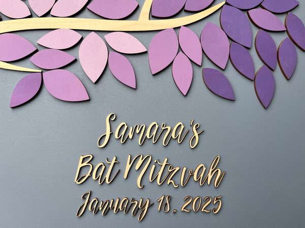 Bar Mitzvah/ Bat/ B'nai Mitzvah guest book alternative, Sweet 16 or Quince/ Quinceanera guestbook alternative with tree and leaves to sign