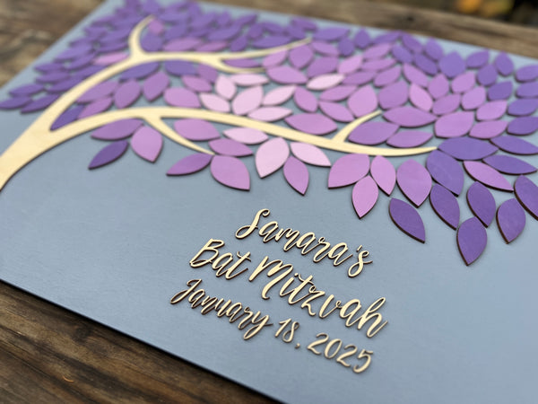Bar Mitzvah/ Bat/ B'nai Mitzvah guest book alternative, Sweet 16 or Quince/ Quinceanera guestbook alternative with tree and leaves to sign