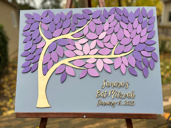 Bar Mitzvah/ Bat/ B'nai Mitzvah guest book alternative, Sweet 16 or Quince/ Quinceanera guestbook alternative with tree and leaves to sign