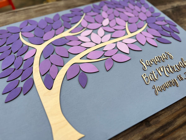 Bar Mitzvah/ Bat/ B'nai Mitzvah guest book alternative, Sweet 16 or Quince/ Quinceanera guestbook alternative with tree and leaves to sign