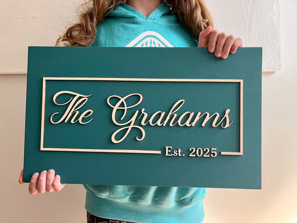 last name sign, established sign for newlyweds, office or company established sign, personalized
