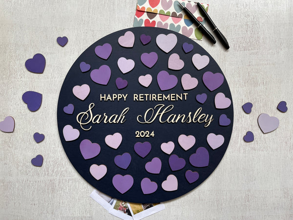 purple hearts retirement guest book alternative - sign a heart guestbook