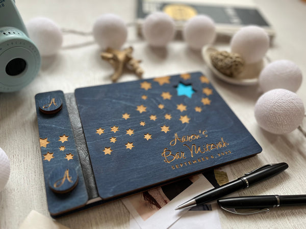 Bar Mitzvah guest book notebook, wood personalized notebook or album for Bat/Bar or B'nai Mitzvah, Sweet 16, Graduation guest book, Quinceanera album