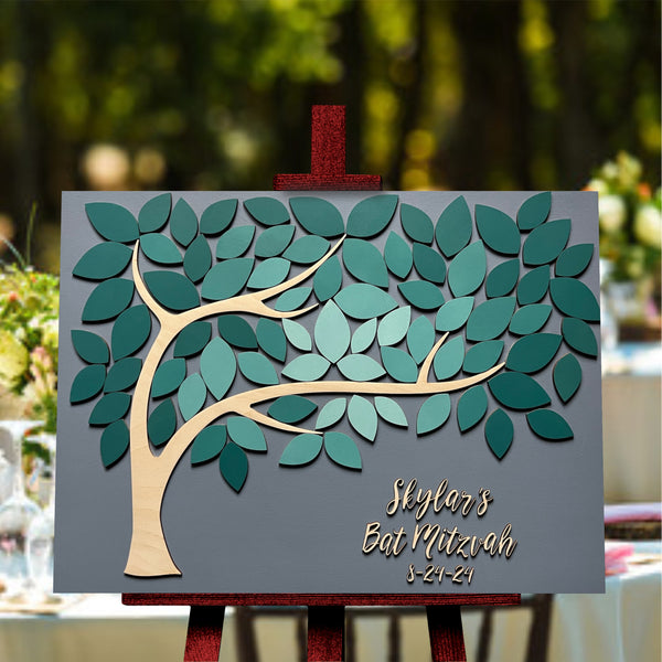 Alternative guest book for Bat Mitzvah in teal ombre with personalized name and Mitzvah date