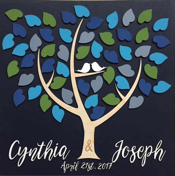 Wooden wedding guest book alternative with tree and leaves to sign by SignYouStyle