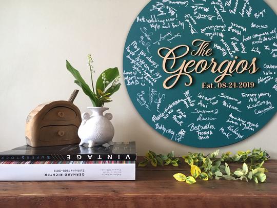 Wood wedding guestbook alternative, last name wood sign guest book, family name wood sign, anniversary, engagement, newlyweds gift, navy or select your colors