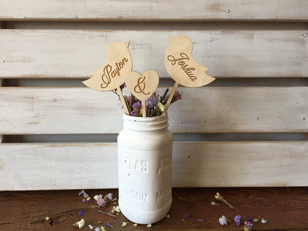 personalized rustic wedding cake topper birds