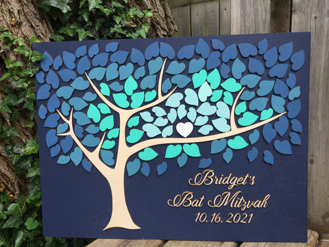 Bar or Bat Mitzvah guest book alternative with leaves to sign , Quince or sweet 16 guest book