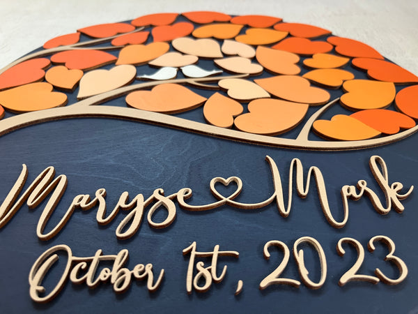 personalized guest book with tree of life in orange ombre shades