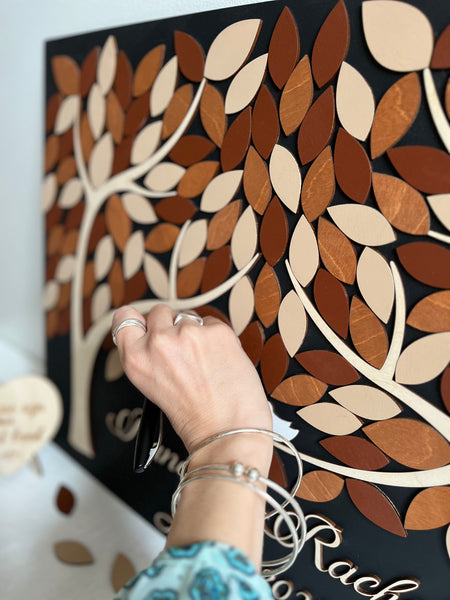 Magnetic wedding guestbook alternative, 3D puzzle with two trees, unique wedding sign in, coffee brown colors