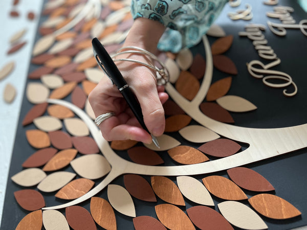 Magnetic wedding guestbook alternative, 3D puzzle with two trees, unique wedding sign in, coffee brown colors
