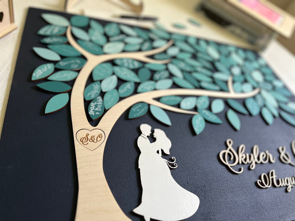 Magnetic Guest Book Alternative 3D Puzzle Personalized with Couple and Tree of Life Holder Included