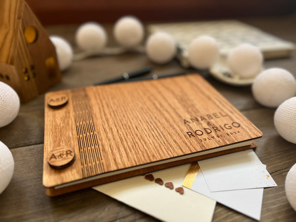 red oak guest book for wedding with personalized details
