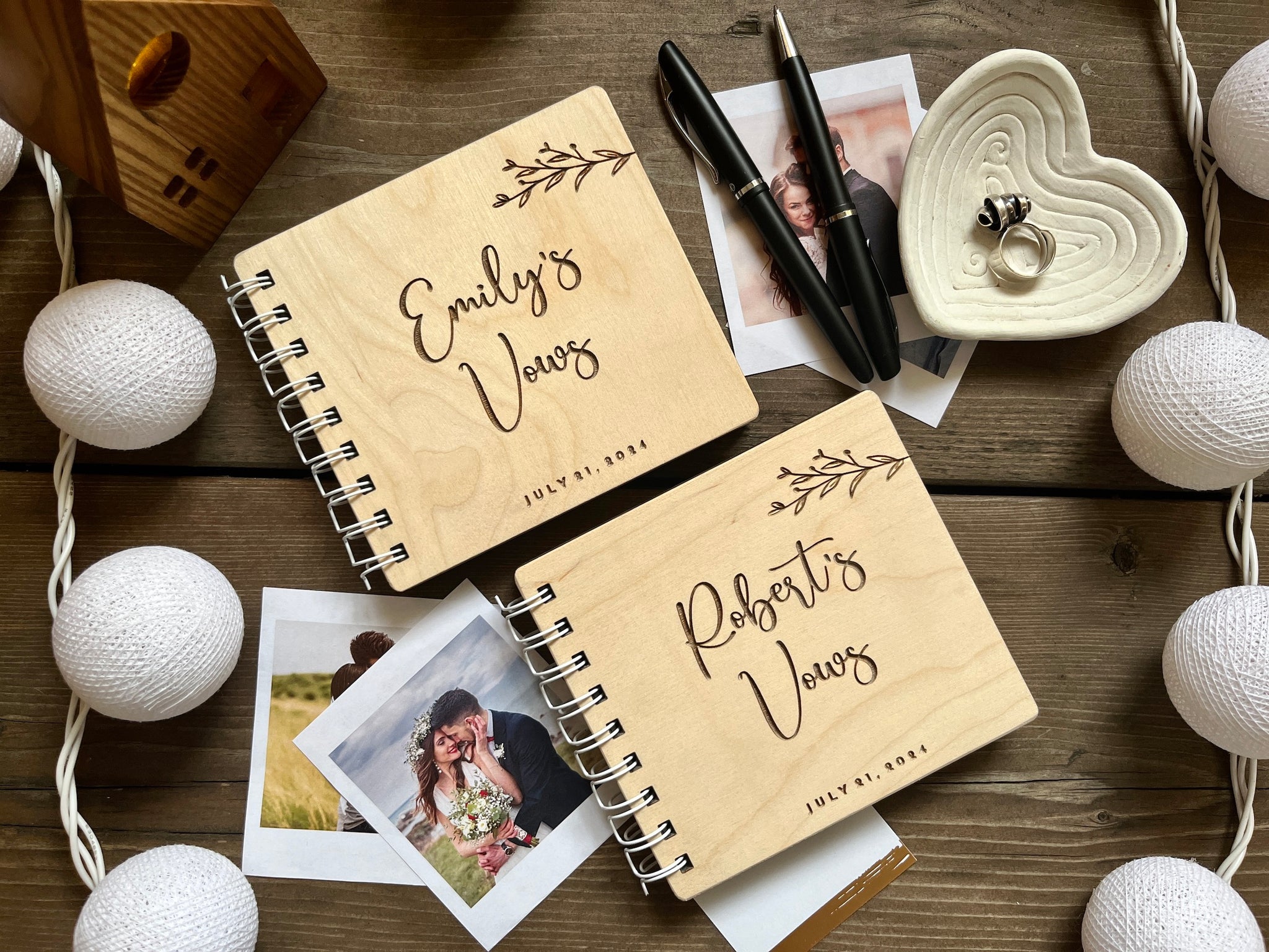 wedding vow books for bride and groom custom engraved with each others name and wedding date