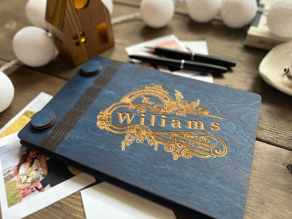custom ebngraved navy guest book album for signing at wedding reception