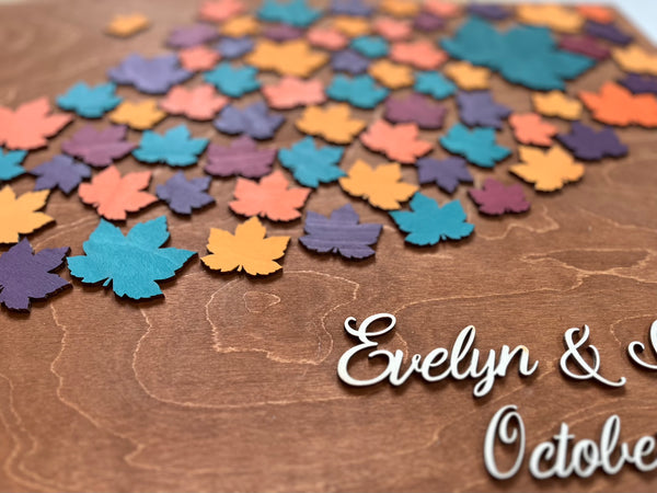 Autumn Wedding Guest Book with Maple Leaves Personalized Sign In