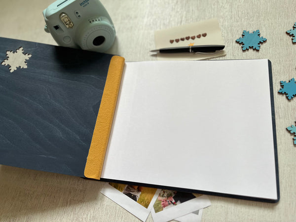 Snowflakes Bat/Bar Mitzvah Guest Book Notebook, Wood Personalized Album for Bat/Bar or B'nai Mitzvah, Sweet 16, Graduation, Quinceanera