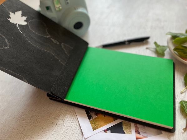 Maple Leaf Wedding Guest Book Album with Custom Engraved Lettering