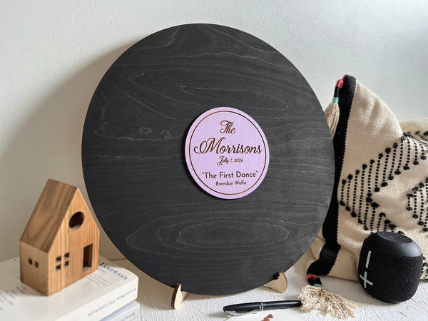 Music record sign personalized with last name and wedding date- could be used for guest signatures