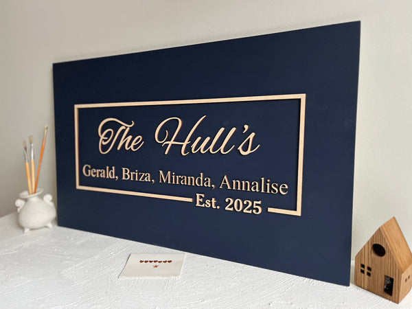 Personalized family name plaque made with last name, first names for family members and n established date