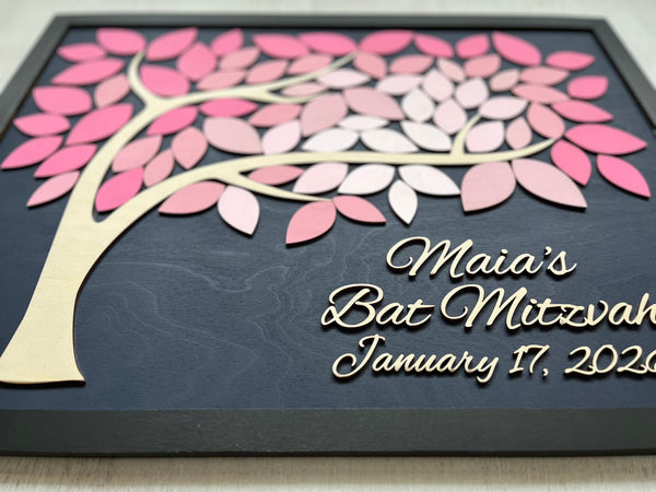 Bat Mitzvah/ Bar/B'nai Mitzvah guest book alternative with framing options, sweet 16 or Quince/ quinceanera guestbook with tree