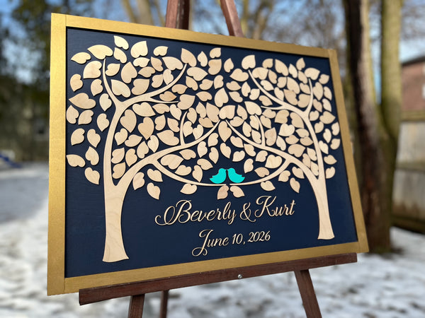 Framed Personalized Wedding Tree Guest Book Alternative with Two Trees that Grow Into One
