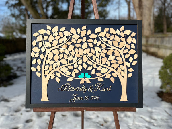 Framed Personalized Wedding Tree Guest Book Alternative with Two Trees that Grow Into One