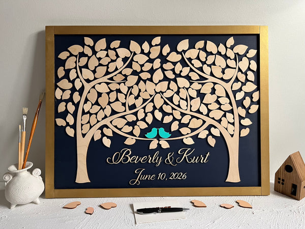 Framed Personalized Wedding Tree Guest Book Alternative with Two Trees that Grow Into One