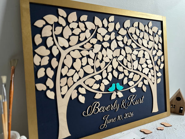 Framed Personalized Wedding Tree Guest Book Alternative with Two Trees that Grow Into One