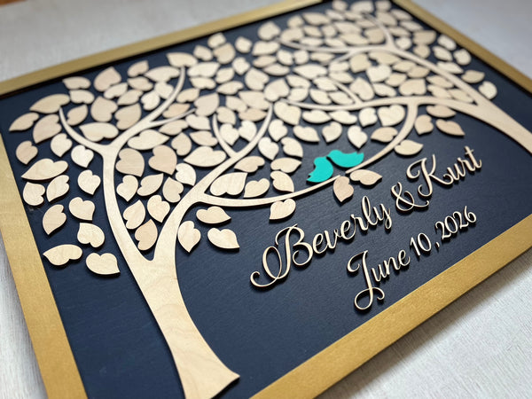 Framed Personalized Wedding Tree Guest Book Alternative with Two Trees that Grow Into One