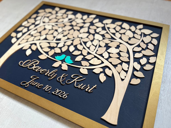 Framed Personalized Wedding Tree Guest Book Alternative with Two Trees that Grow Into One
