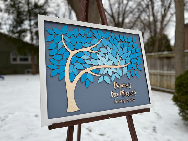 Bat Mitzvah/ Bar/B'nai Mitzvah guest book alternative tree with framing option, sweet 16 or Quince/ quinceanera guestbook