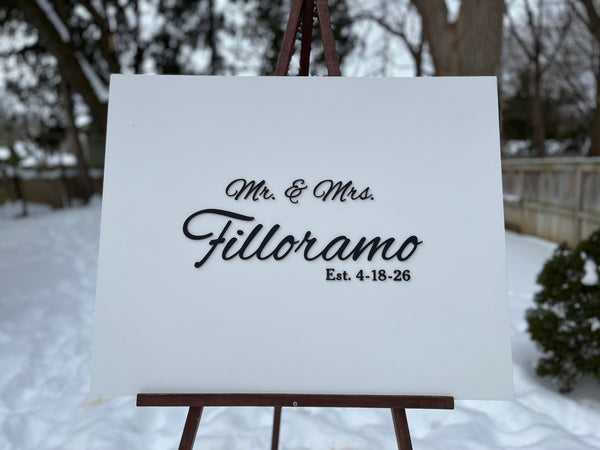 Rectangular last name sign with Mr and Mrs to be used as a wedding welcome sign, guest book alternative for signatures or sign as part of home decor