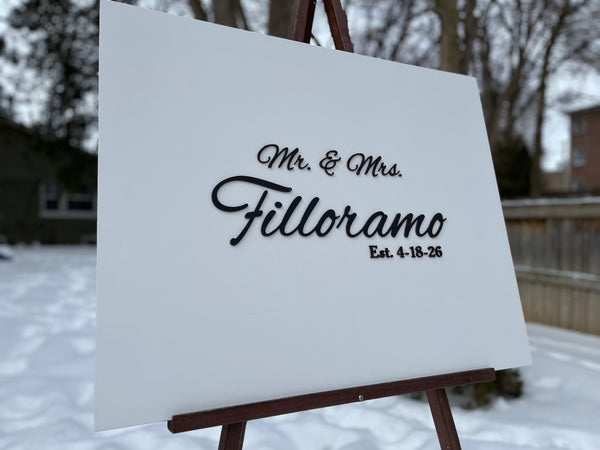 Rectangular last name sign with Mr and Mrs to be used as a wedding welcome sign, guest book alternative for signatures or sign as part of home decor