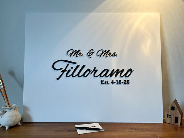 Rectangular last name sign with Mr and Mrs to be used as a wedding welcome sign, guest book alternative for signatures or sign as part of home decor