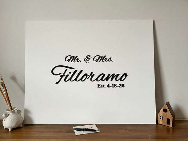 Rectangular last name sign with Mr and Mrs to be used as a wedding welcome sign, guest book alternative for signatures or sign as part of home decor