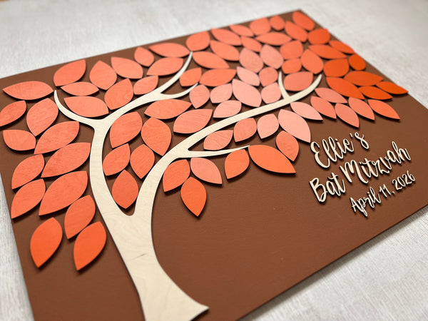 magnetic guest book for Bat Mitzvah with tree of wishes and magnetic leaves to sign