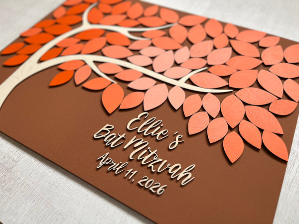 magnetic guest book for Bat Mitzvah with tree of wishes and magnetic leaves to sign