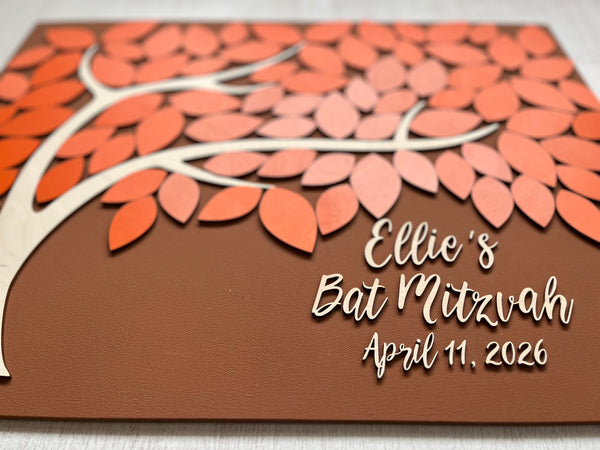magnetic guest book for Bat Mitzvah with tree of wishes and magnetic leaves to sign