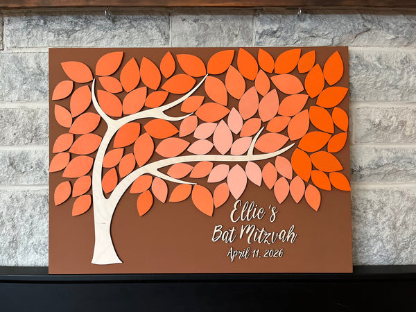 magnetic guest book for Bat Mitzvah with tree of wishes and magnetic leaves to sign