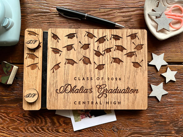 Red oak graduation guest book with personalized text