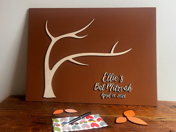 magnetic guest book for Bat Mitzvah with tree of wishes and magnetic leaves to sign