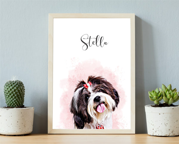 Shih tzu custom portrait in watercolor effect printed on a poster and with a frame