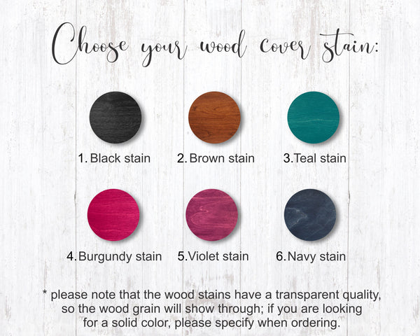 coloured stains available for the covers of your guest book