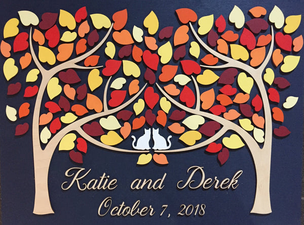 Two cats in a tree wedding guest book alternative, fall themed colors and personalized