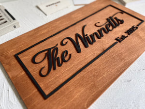 3D last name sign, Established wood custom sign, wall hanging personalized home decor, wedding guest book alternative