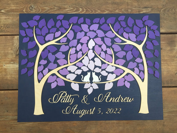cats wedding guest book alternative two trees that grow into one made of 3D wood and personalized details in custom colors signyoustyle.com