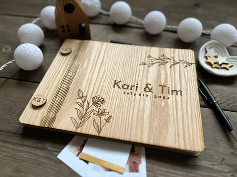 Wood wedding guest book personalized wedding album for best wishes, classic notebook for bride and groom, bachelorette party guest book